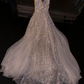 Light pink sequined halter-neck fitted long ball gown/bridal dress R8817