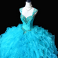 Light blue halter-neck fitted long ball gown with a flared skirt R8694