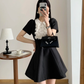 Black short skirt white formal neckline waist slim A-line short skirt homecoming dress R4208