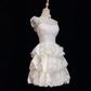 White one-shoulder design tube top waist pleated cake skirt short skirt homecoming dress R4979