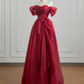 Red off-the-shoulder fitted waist ball gown with a full skirt R8215