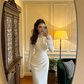 White long-sleeved, fitted, bodycon, elegant ball gown R8603