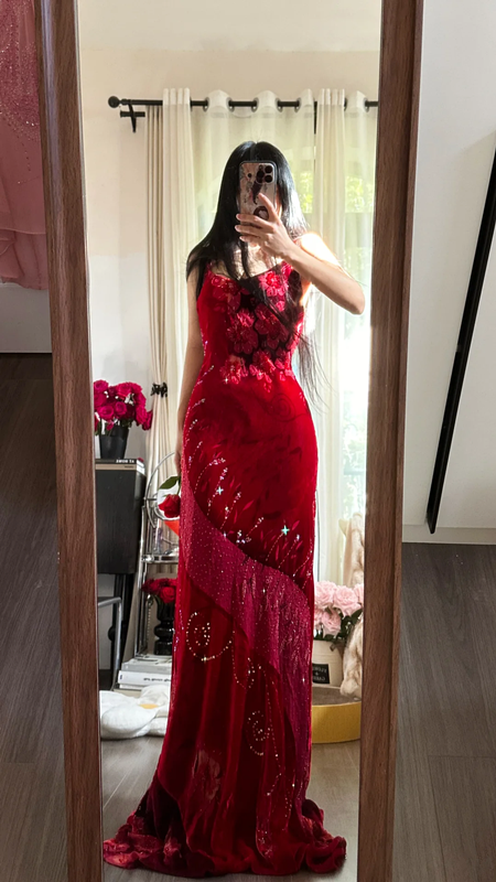 Pink retro floral print halter top, fitted waist, sexy long ball gown R7731