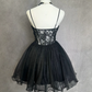 Black suspender diamond waist slim A-line short dress homecoming dress R4898