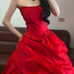 Red Strapless Waist-Cinched Puff-Skirt Ball Gown & Bridal Gown R7392
