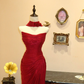 Red strapless, fitted waist, pleated long wedding dress R6591