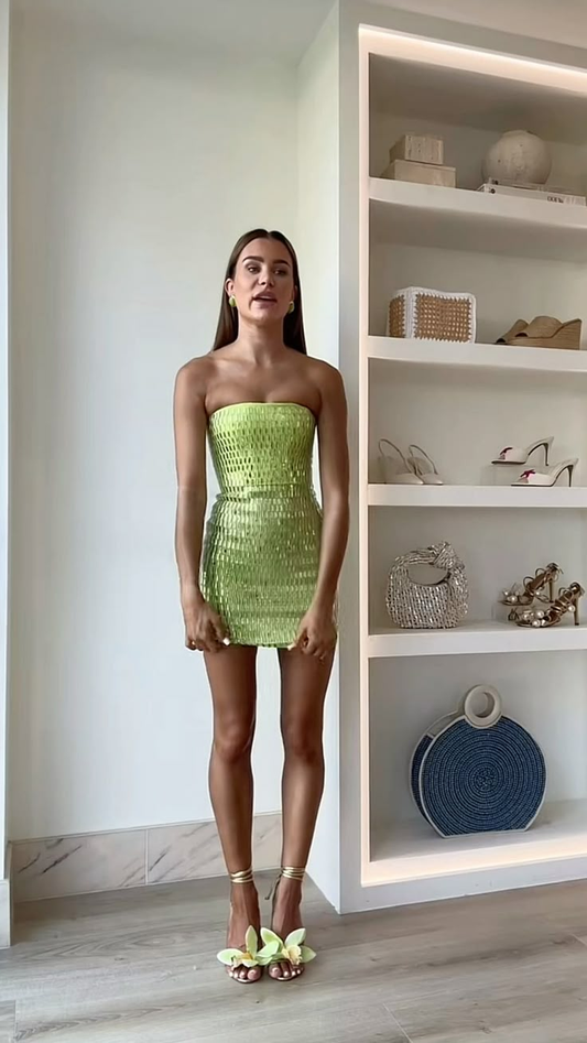 Green tube top slim waist hip skirt homecoming dress R5520