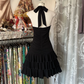 Black halter-neck, fitted waist, pleated mini skirt, ball gown R6350