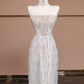 Light-colored strapless rhinestone-embellished fitted long elegant ball gown, bridal dress R8329