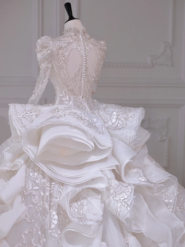 White bottom bright diamond slim waist classical temperament puffy skirt long dress bridal gown R5872