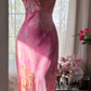 Light pink halter-neck fitted lace skirt sexy ball gown R7665