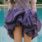 Charming purple tube top waist slim fit flower bud skirt irregular short skirt homecoming dress R4409