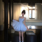 Light blue suspender satin waist slim fit princess skirt homecoming dress R5060
