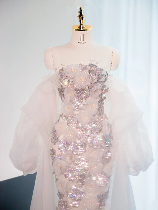 Light pink strapless fitted long ball gown, bridal dress R8997