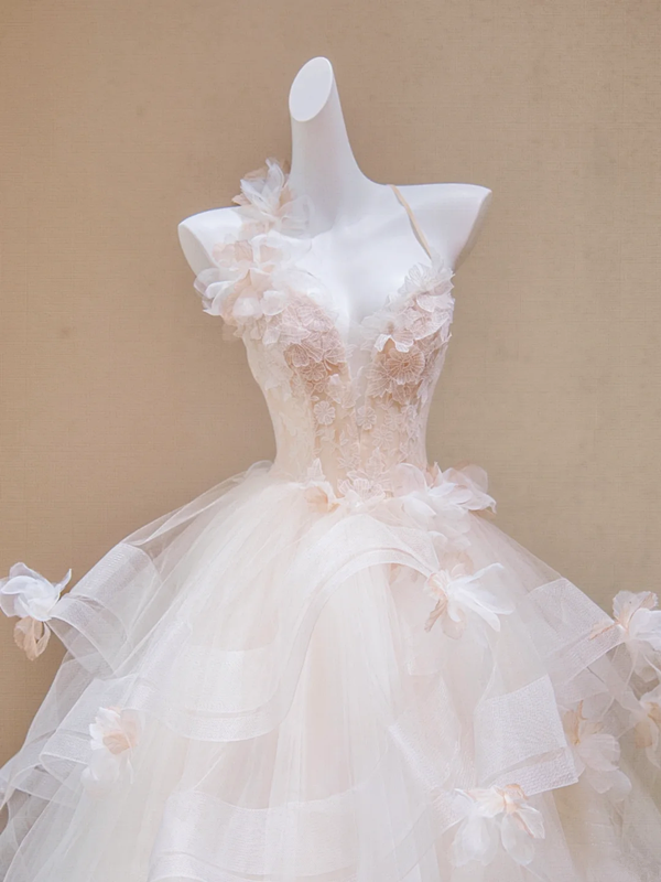 Pink halter neck slim waist cute girl bridal dress R5717