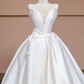 White strapless sexy fitted waist full skirt satin long ball gown/bridal dress R8301