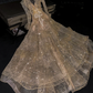 Gold V-neck long-sleeved fitted long sexy ball gown/bridal dress R8757