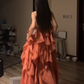 Orange halter-neck long puffy sexy ball gown R8074