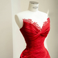 Red tube top pleated waist slim sexy long skirt, prom dress R5676