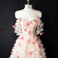 Pink floral off-the-shoulder fitted long ball gown, bridal dress R8967