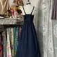 Dark blue denim overalls fitted waist long dress, prom dress R6271