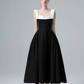 Elegant black and white patchwork waist slim A-line maxi homecoming dress R4816