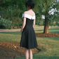 Black short skirt with white neckline, one shoulder, slim waist, A-line short skirt, homecoming dress R4171
