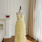 Light yellow suspender waist elegant cupcake maxi dress for homecoming R5098