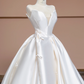 White strapless sexy fitted waist full skirt satin long ball gown/bridal dress R8301