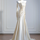Light apricot strapless, fitted, pleated long ball gown R8271