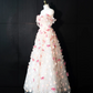 Pink floral off-the-shoulder fitted long ball gown, bridal dress R8967