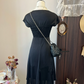 Black short-sleeved bow-neck design high-waisted slim-fitting short skirt homecoming dress R4247