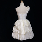 White one-shoulder design tube top waist pleated cake skirt short skirt homecoming dress R4979