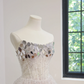 White sequined strapless, fitted waist, full skirt, long ball gown, bridal dress R8476