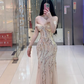 Light apricot off-the-shoulder fitted waist bodycon sexy long ball gown R7897