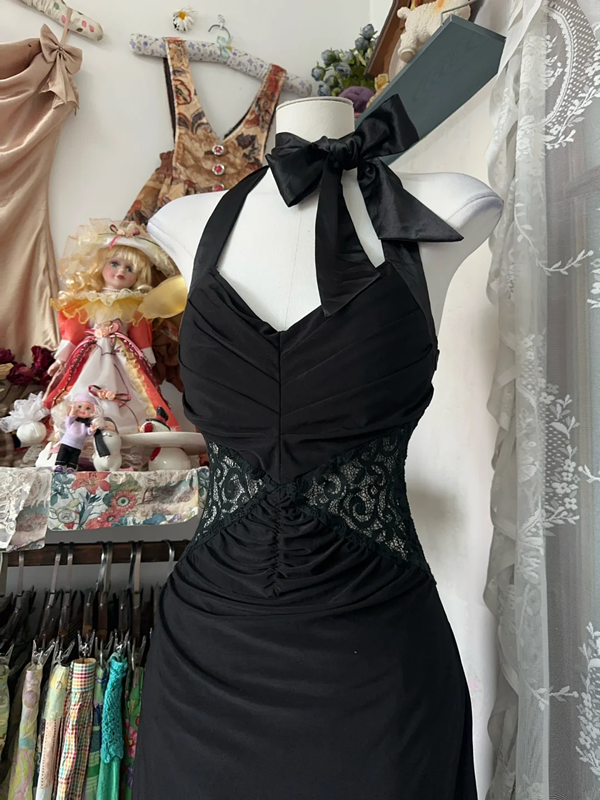 Black halter-neck, fitted, bodycon fishtail gown, ball gown R6311