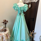 Green baby doll collar slim waist slimming cute long skirt homecoming dress R4329