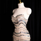 Light apricot base with silver sequins, strapless, fitted long ball gown, bridal dress R8907