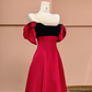Red off-the-shoulder fitted A-line long ball gown R8416