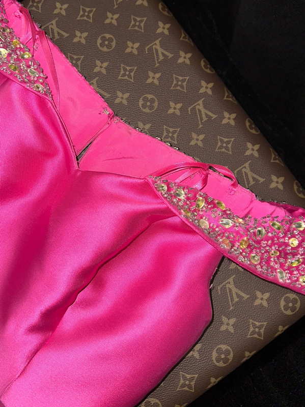 Rose pink off-shoulder fitted waist bodycon mermaid long ball gown R6990