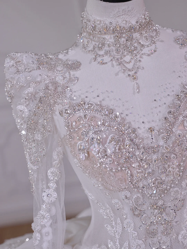 White bottom bright diamond slim waist classical temperament puffy skirt long dress bridal gown R5872