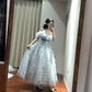 Light blue off-the-shoulder fitted waist slim-fitting ball gown with a full skirt R8847