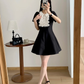 Black short skirt white formal neckline waist slim A-line short skirt homecoming dress R4208