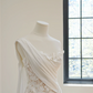 White one-shoulder design, fitted waist, sexy lace long ball gown, bridal gown R8506