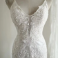White halter-neck fitted lace fishtail long ball gown/bridal dress R6830