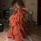 Orange halter-neck long puffy sexy ball gown R8074
