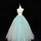 White strapless fitted bodice with light green tulle skirt, long ball gown R9057