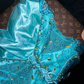 Lake blue halter neck rhinestone fitted waist elegant fairy long ball gown R6910