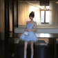 Light blue suspender satin waist slim fit princess skirt homecoming dress R5060