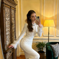 White long-sleeved, fitted, bodycon, elegant ball gown R8603